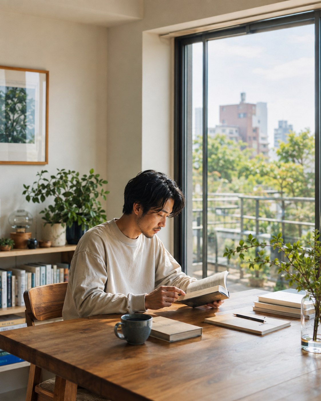 窓辺で住まいの本を読むイメージ